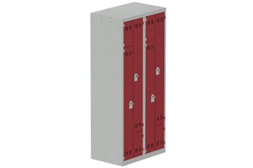 [Pas de famille] - [Pas de sous famille] - Vestiaire gain de place 2 colonnes (fermeture cadenas) H,180xL,80xP,50cm coffre gris clair/portes rouge