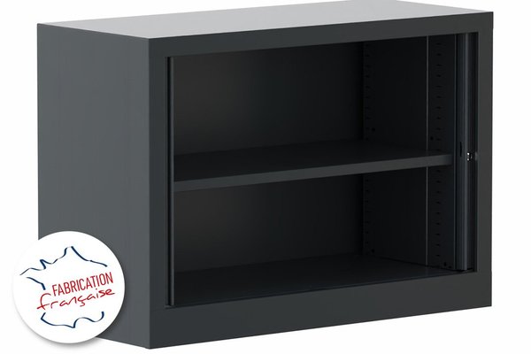 [Pas de famille] - [Pas de sous famille] - Armoire à rideaux H69,5xL100cm 1 tablette coffre anthracite/rideaux Acacia