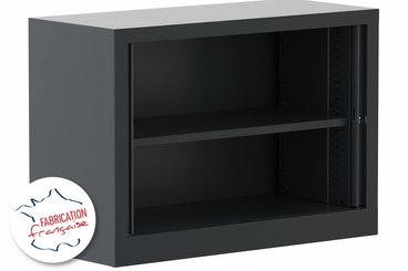 [Pas de famille] - [Pas de sous famille] - Armoire à rideaux H69,5xL100cm 1 tablette coffre anthracite/rideaux Acacia