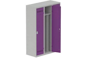 [Pas de famille] - [Pas de sous famille] - Vestiaire industrie salissante 3 portes (serrure 2 clés) H180xL120xP50cm coffre gris clair/ porte(s) prune