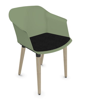 VISITEURS ET FONCTIONNELS - 4 Pieds - FASHION chaise 4 pieds bois. assise H45.5cm. Avec placet d'assise tissus Berta.Tissus Berta Noir (AD0). Assise vert avocat. piétement bois 4pieds frêne