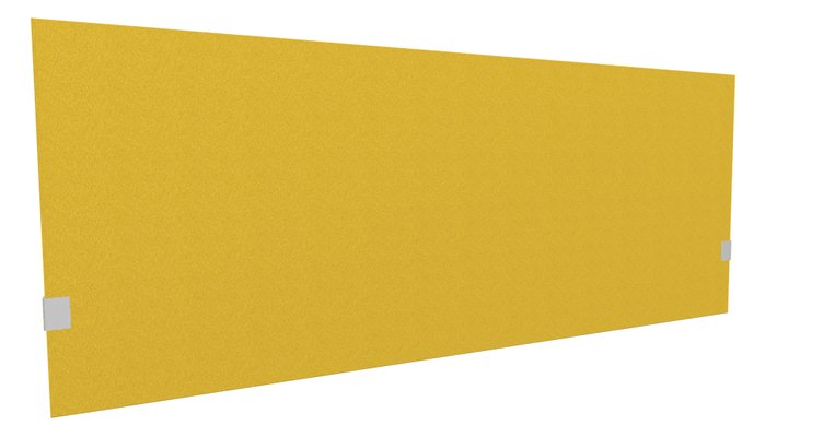PANNEAUX ECRANS POUR BUREAU DROIT SOLO - Pour bureaux largeur 180 cm - SECRET Panneau-écran acoustique H74cm pour poste solo L.180cm. 2 faces tissu LUCIA coloris jaune. pinces de fixation réglables en hauteur coloris aluminium