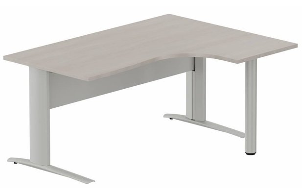Gamme K1 - Plans compacts - K1 VDF METAL Compact 90° asymétrique 160x120x80/60cm retour à droite sur pied de soutien, plateau acacia, structure aluminium