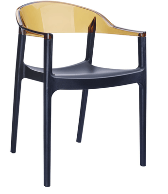 POLYPROPYLENE - FAUTEUILS  - WALLIS-Fauteuil design bicolore en polycarbonate transparent -jeu de couleur et de transparence -Finition noir et transparent ambré