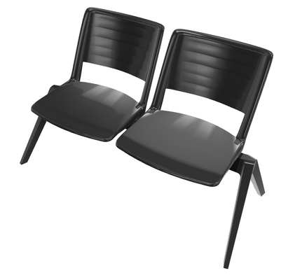 FAUTEUILS/POUFS - 4 pieds - Poutre LEO 2 places assise et dossier en polypropylène coloris noir, potence noire et piétement chrome