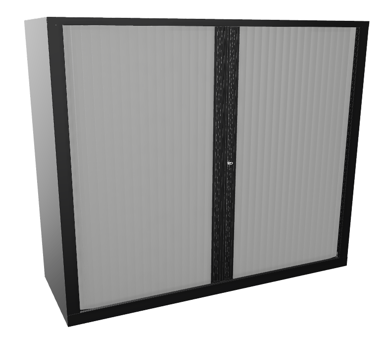 Armoire à rideaux H100xL120cm 2 tablettes coffre noir / rideaux aluminium