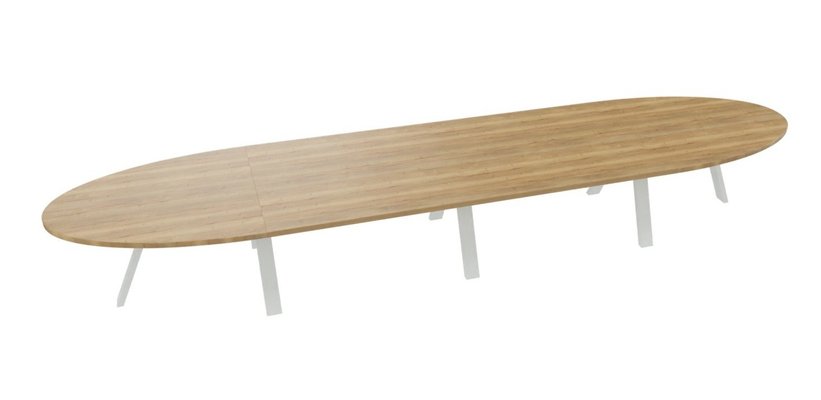 [Pas de famille] - [Pas de sous famille] - TABLE OBLONGUE 4 PLATEAUX 540X120CM SUR STRUCTURE X3 MEETING. Plateau Chêne naturel et pietement Blanc.