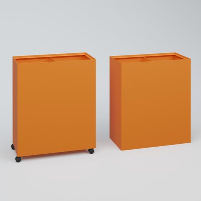 ACCESSOIRES - ACCESSOIRES  - Poubelle 2 Modules HT 75 cm Larg. 60 cm Prof. 30 cm avec roulettes . Coffre Orange