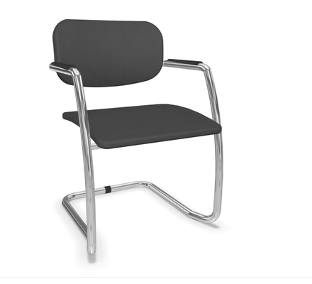 VISITEURS ET FONCTIONNELS - Luge - DIVA fauteuil dos tissu. piétement luge chromé assise et dossier vinyle RNN coloris noir