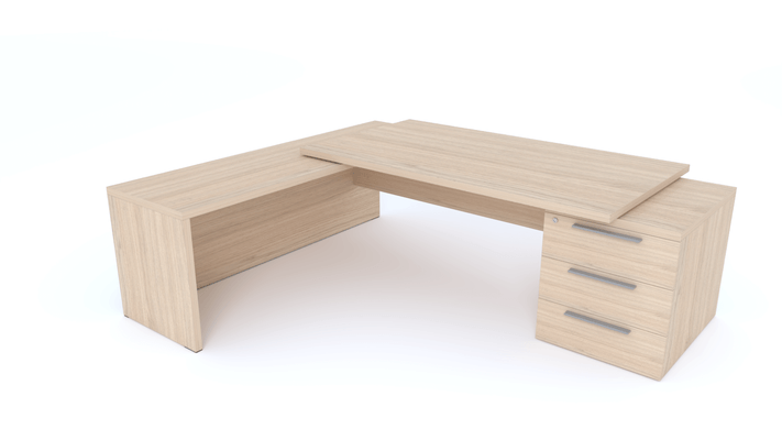 Gamme X5 - Tables de Bureau avec retour - X5- Plan Manager 180x90cm sur caisson XXL 3 tiroirs avec retour mur débordant (encombrement 236x200cm)