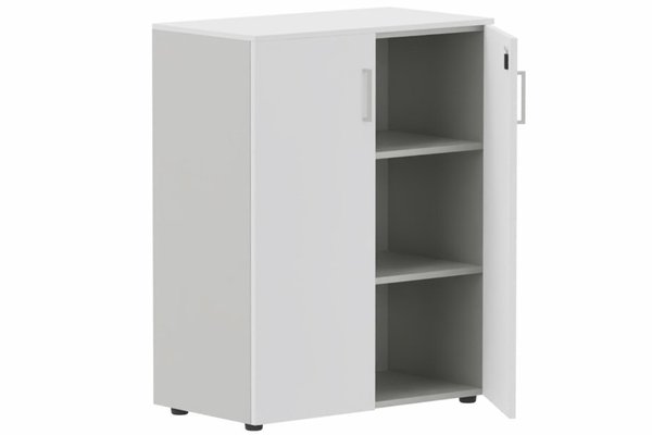 ARMOIRES PORTES BATTANTES - Mélaminés - Armoire mélamine H102xL120cm portes bois, Top de finition : blanc / Corps d'armoire et tablettes : aluminium / Façade :blanc /Poignée aluminium