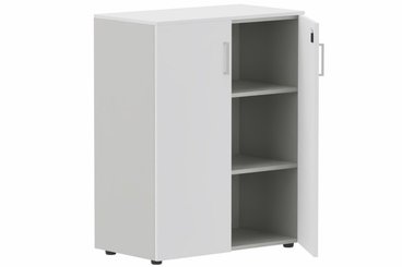ARMOIRES PORTES BATTANTES - Mélaminés - Armoire mélamine H102xL120cm portes bois, Top de finition : blanc / Corps d'armoire et tablettes : aluminium / Façade :blanc /Poignée aluminium