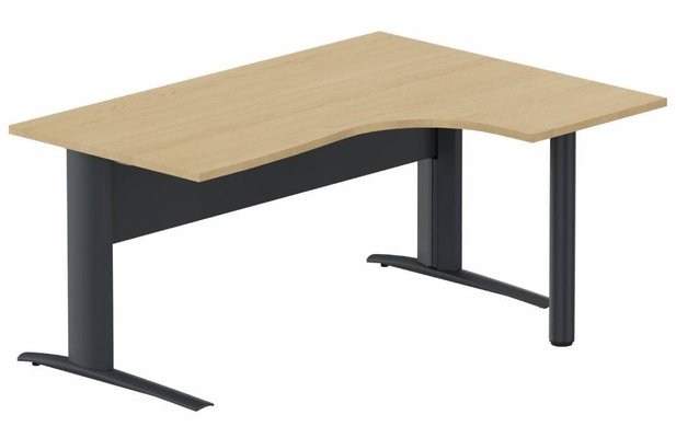 Gamme K1 - Plans compacts - K1 Voile de fond Métal - Plan compact 90° asymétrique 160x120x80/60cm sur pied de soutien - retour à droite -Finitions : PLATEAUX: CHENE (CE) / PIETEMENTS: ANTHRACITE (AN)
