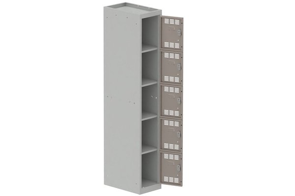 [Pas de famille] - [Pas de sous famille] - Vestiaire multicases 1 colonne L,30cm 5 cases (fermeture cadenas) H,180xL,30xP,50cm coffre gris clair/portes basalte