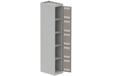 [Pas de famille] - [Pas de sous famille] - Vestiaire multicases 1 colonne L,30cm 5 cases (fermeture cadenas) H,180xL,30xP,50cm coffre gris clair/portes basalte