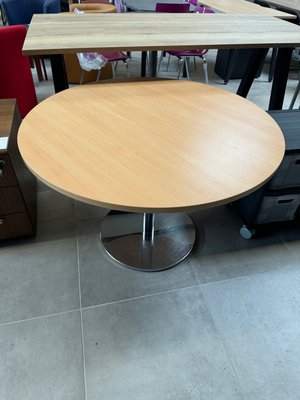 DESTOCKAGE - Bureau - Table de réunion diamètre 110 cm plateau hêtre et piétement chrome
