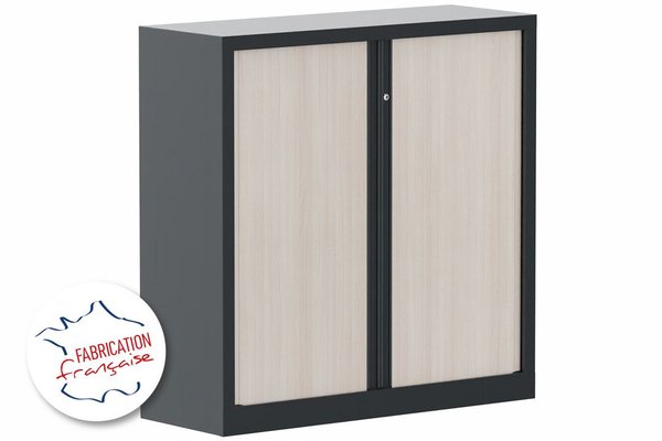 [Pas de famille] - [Pas de sous famille] - Armoire à rideaux 2P H120XL120XP43 2 Tablettes , coffre Anthracite/rideaux ACACIA