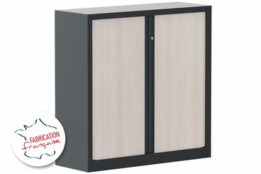 [Pas de famille] - [Pas de sous famille] - Armoire à rideaux 2P H120XL120XP43 2 Tablettes , coffre Anthracite/rideaux ACACIA