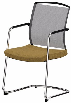 VISITEURS ET FONCTIONNELS - Luge - Dandy - Chaise piétement luge chrome (CH).Assise tissu Step Jaune foncé (L16)