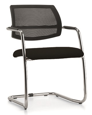 VISITEURS ET FONCTIONNELS - Luge - DIVA fauteuil dos résille. piétement luge chromé assise tissu BONDAI coloris noir dossier résille coloris noir