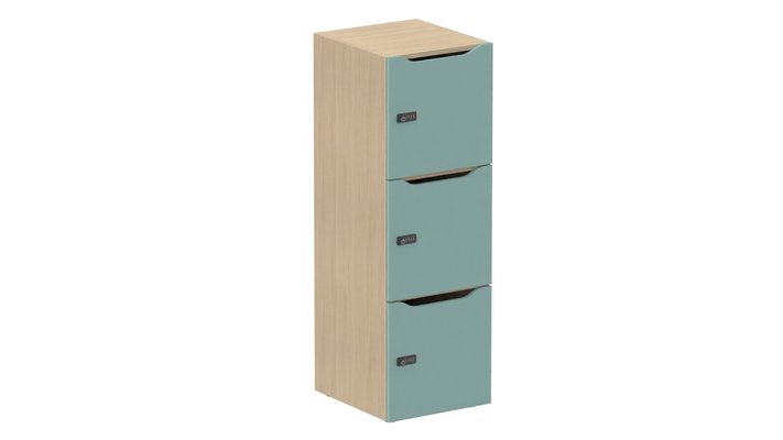 CASIERS - 3 cases - Meuble à cases H.137xL.45xP.50cm - 3 cases H43cm. portes avec découpe en partie haute. serrure à code
