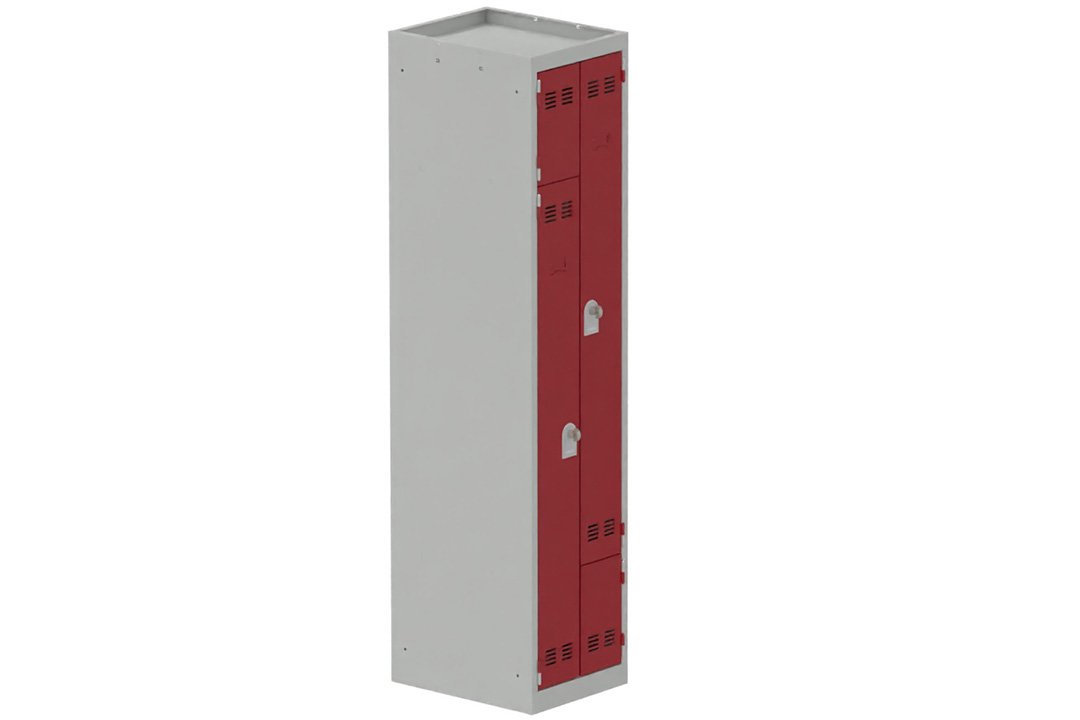 Vestiaire gain de place 1 colonne (fermeture cadenas) H,180xL,40xP,50cm coffre gris clair/portes rouge