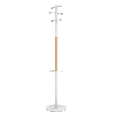 PORTEMANTEAUX - 6 crochets - SPOT Portemanteau 6 patères, ht 175cm, porte-parapluies, blanc/hêtre