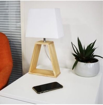 LUMINAIRES - Lampes - ISIS Lampe à poser avec abat-jour en tissu blanc et piètement en hêtre - lampe LED de 11W - 39cm.