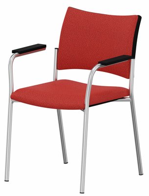 VISITEURS ET FONCTIONNELS - 4 Pieds - ZEN tissu visiteur - Chaise piétement 4 pieds avec accotoirs alu (AL).Assise et dossier tissu Lucia Rouge YBG (YBG)
