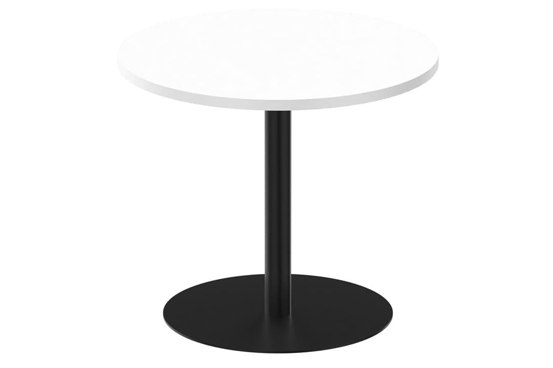 Table ronde diamètre 90cm sur pied colonne noir, plateau blanc