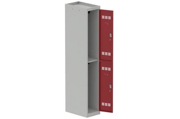 [Pas de famille] - [Pas de sous famille] - Vestiaire multicases 1 colonne L,30cm 2 cases (fermeture cadenas) H,180xL,30xP,50cm coffre gris clair/portes rouge