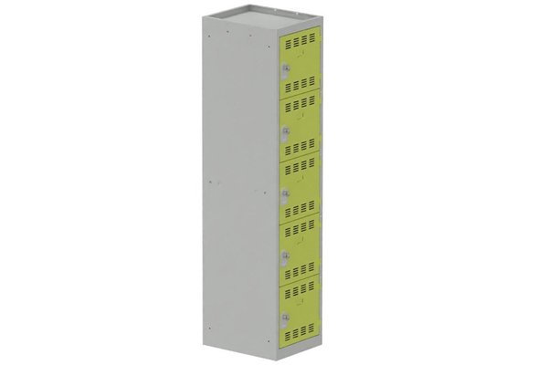 [Pas de famille] - [Pas de sous famille] - Vestiaire multicases 1 colonne L,40cm 5 cases (fermeture cadenas) H,180xL,40xP,50cm coffre gris clair/portes anis