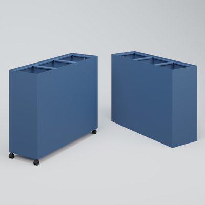ACCESSOIRES - ACCESSOIRES  - Poubelle 3 Modules HT 75 cm Larg. 90 cm Prof. 30cm avec roulettes . Coffre Bleu
