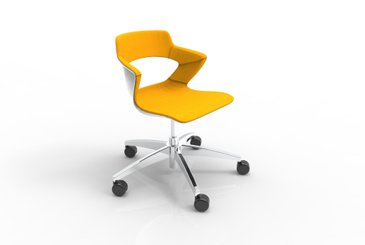 VISITEURS ET FONCTIONNELS - Sur roulettes - SWEETY Chaise réglable en hauteur,  5 branches sur roulettes en aluminium poli , coque polypropylène coloris blanc, placets assise et dossier tissu BONDAI coloris jaune