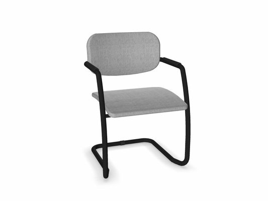 VISITEURS ET FONCTIONNELS - Luge - DIVA fauteuil dos tissu. piétement luge laqué noir assise et dossier tissu BERTA coloris gris clair