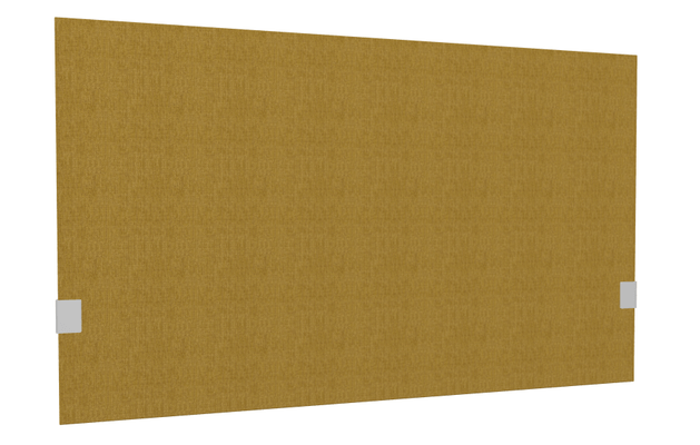 PANNEAUX ECRANS POUR BUREAU DROIT SOLO - Pour bureaux largeur 120 cm - SECRET Panneau-écran acoustique H74cm pour poste solo L.120cm. 2 faces tissu BERTA coloris jaune. pinces de fixation réglables en hauteur coloris aluminium