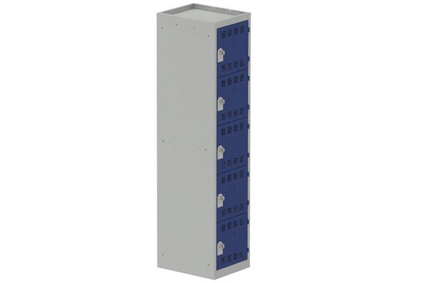 VESTIAIRES MULTICASES - 1 Colonne - Vestiaire multicases, 1 colonne L.40cm/5 cases, coffre gris clair/portes bleu foncé