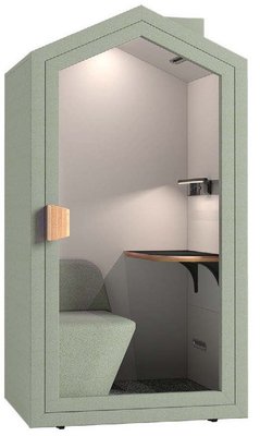 [Pas de famille] - [Pas de sous famille] - KALM - CABINE ACOUSTIQUE SOLO DIM EXT 2100X900X1100CM sur roulettes éclairage LED avec capteur - tablette : L760P380H30mm coloris Olive