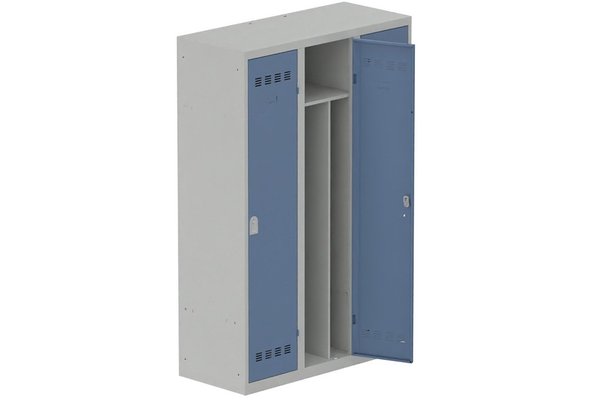 [Pas de famille] - [Pas de sous famille] - Vestiaire industrie salissante 3 portes (serrure 2 clés) H180xL120xP50cm coffre gris clair/ porte(s) bleu