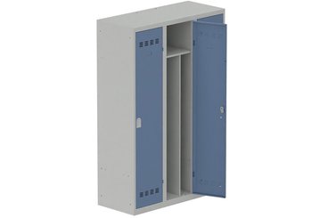 [Pas de famille] - [Pas de sous famille] - Vestiaire industrie salissante 3 portes (serrure 2 clés) H180xL120xP50cm coffre gris clair/ porte(s) bleu