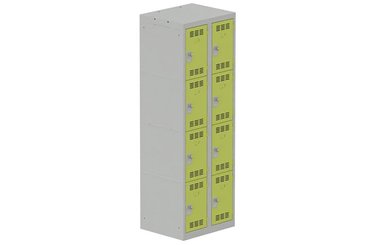 [Pas de famille] - [Pas de sous famille] - Vestiaire multicases 2 colonnes L,30cm 4 cases (fermeture cadenas) H,180xL,60xP,50cm coffre gris clair/portes anis
