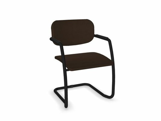 VISITEURS ET FONCTIONNELS - Luge - DIVA fauteuil dos tissu. piétement luge laqué noir assise et dossier vinyle RNN coloris gris anthracite