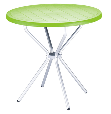 POLYPROPYLENE - TABLES  - MAJORQUE-Table plateau diamètre 80 cm en polypropylène recyclable , pieds 25 mm en aluminium anodisé -Finition plateau vert