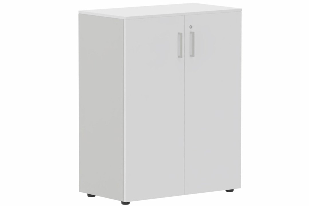 Armoire mélamine H102xL120cm portes bois, Top de finition : blanc / Corps d'armoire et tablettes : aluminium / Façade :blanc /Poignée aluminium