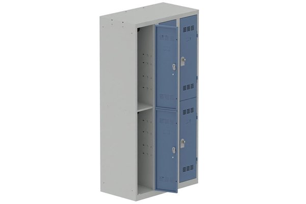 [Pas de famille] - [Pas de sous famille] - Vestiaire multicases 3 colonnes L,30cm 2 cases (fermeture cadenas) H,180xL,90xP,50cm coffre gris clair/portes bleu