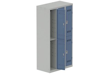 [Pas de famille] - [Pas de sous famille] - Vestiaire multicases 3 colonnes L,30cm 2 cases (fermeture cadenas) H,180xL,90xP,50cm coffre gris clair/portes bleu