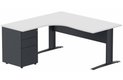 K1 Voile de fond Métal - Plan compact 90° asymétrique 180x162x80/60cm avec caisson HB métal 3 tiroirs - retour à gauche -Finitions : PLATEAUX: BLANC (BL) / PIETEMENTS: ANTHRACITE (AN) / CAISSONS METALLIQUES: ANTHRACITE (AN)