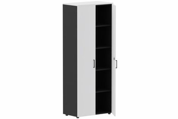 ARMOIRES PORTES BATTANTES - Mélaminés - Armoire mélamine H196xL100cm portes bois BLANC ET CORPS Noir