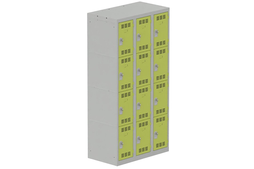 Vestiaire multicases 3 colonnes L,30cm 4 cases (fermeture cadenas) H,180xL,90xP,50cm coffre gris clair/portes anis