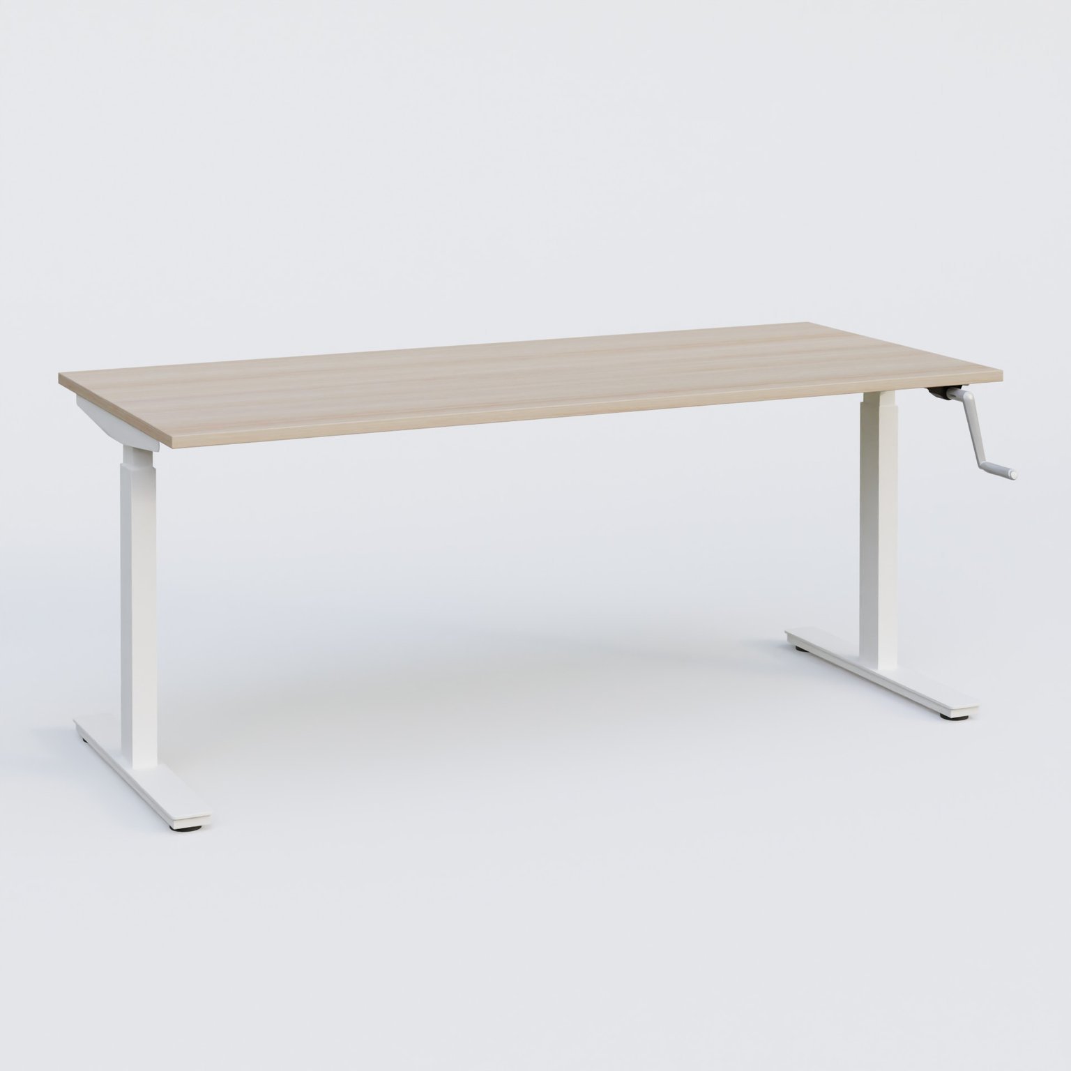 Poste solo 160*70 réglable en hauteur manuel 70-116 cm gamme KPro1. Plateau Acacia et pietement Blanc.